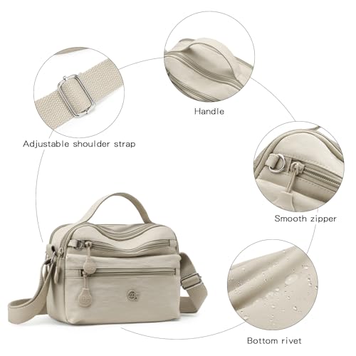 Image of Eslcorri Lightweight Nylon Crossbody Bag for Women, 3 Pocket Casual Shoulder Purse with Adjustable Strap for Travel Daily Use | Well-organized