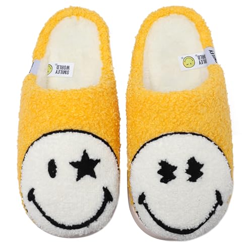 SMILEYWORLD® Chaussons pour Femme et Homme Pantoufles d’Hiver Chaudes et Confortables en Peluche Jaune Blanc