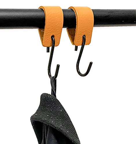 Brute Strength - Multifunctional Leather S-Hooks - Ochre Yellow - 6 Pieces - S Shaped Hooks - Coat Hook - Leather Hooks - Leather S Hooks - Black S Hooks - Kitchen Hooks #TOP4