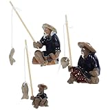 NIYANGLE 3 Piezas Figuras Decorativas Pescador Cerámicas para Peceras y Bonsáis Adornos Realistas Resistentes y Fáciles de Limpiar para Acuario Interior y Exterior