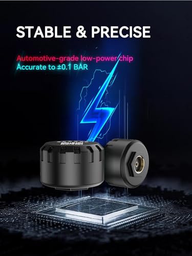 Motorcycle Tire Pressure Monitoring System, Bluetooth TPMS for Motorcycles – Real-Time Tire Pressure & Temperature Monitor with Dual External Valve-Stem Sensors, Waterproof Wireless TPMS (2)