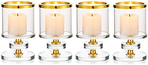 Sziqiqi Crystal Pillar Candle Holders, 2PCS Clear Glass Candlestick Holder Candlelight Dinner Table Centerpiece, Tealight Candle Stand for Floating Candles or LED Candles, Silver