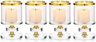 Sziqiqi Crystal Pillar Candle Holders, 2PCS Clear Glass Candlestick Holder Candlelight Dinner Table Centerpiece, Tealight Candle Stand for Floating Candles or LED Candles, Silver