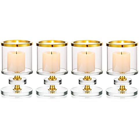 Sziqiqi Kristall Kerzenständer Set, 4 Stück Kerzenhalter Stumpenkerzen Glas, Modern Kerzenhalter Stabkerze Teelichthalter für Hochzeit Esstisch Badezimmer Tischdeko Geburtstag Party Deko Cover