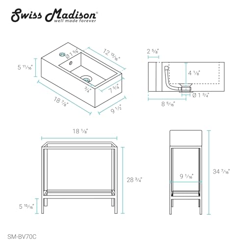 Image of Swiss Madison Pierre 19.5 Single, Freestanding, Open Shelf, Chrome Metal Frame Bathroom Vanity