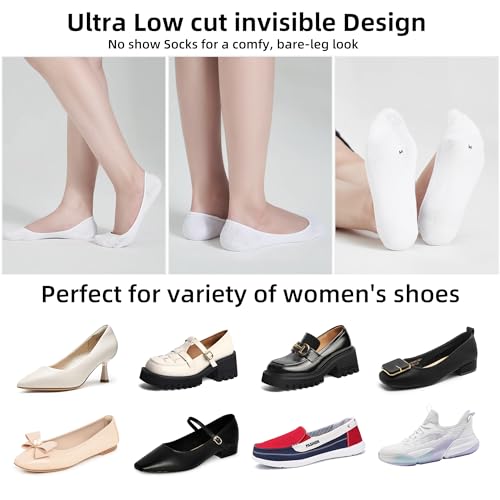 Image of ATBITER No Show Socks Womens Flats - 6 /12 Pairs Non Slip Invisible Ultra Low Cut Liner Footies Socks for Loafer Boat