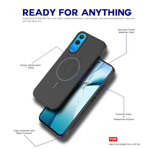 Image of AESTMO Shockproof Back Case Cover for OnePlus Nord CE 4 Lite 5G | Slim Hard Shell | Hard Back Cover for OnePlus Nord CE 4 Lite 5G (Compatible with MagSafe Accessories, Black)
