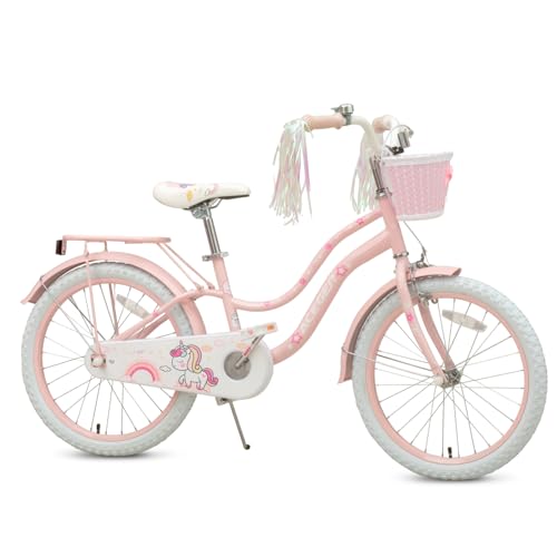 Image of Bixike Princess Style Girls Bike with Basket for 2-13 Years Old Kids and Toddlers, 12 14 16 18 Inch Bicycle for Children with Training Wheels and Streamers, 20 Inch with Kickstand, Multiple Colors