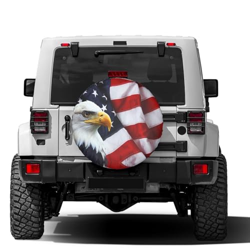 Image of American Flag Eagle Spare Tire Cover Dust-Proof Wheel Tire Cover Fit Trailer, RV, SUV and Many Vehicle 16 Inch