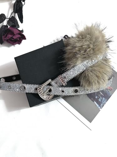 Belt Women Western Belt for Women Faux Fur Belts Y2k Chain Belts for Womens Fashion Goth Fur Accessories Cute3