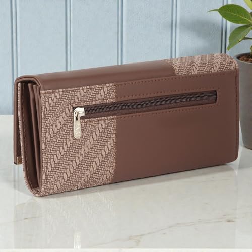 Image of Wallet for Women Girls Stylish Floral Faux Leather with Phone Space Coin Compartment Mobile Storage 4 Card Slots Holder Cash Zip Pockets Hand Clutch for Daily Use Ladies Long Purse (Brown)