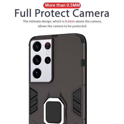 Image of Pikkme D5 Tough Armor Bumper Back Cover Case for Samsung Galaxy S21 Ultra |Ring Holder & Kickstand in-Built (Black)