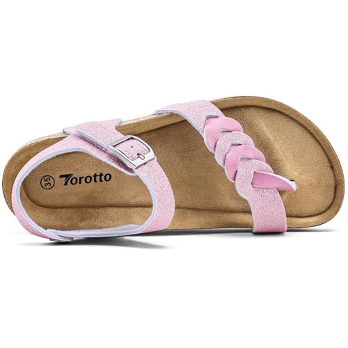 Image of Torotto Girls Boys Sandals with Cork Footbed Adjustable Buckle Summer Slides Flip Flops Open Toes Flat for Kids Toddler