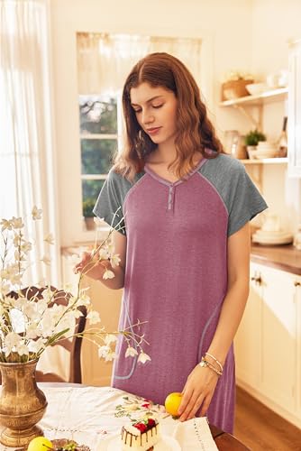 Image of Ekouaer Long Nightgown Women's Loungewear Short Sleeve Sleepwear Full Length Sleep Shirt with Pockets