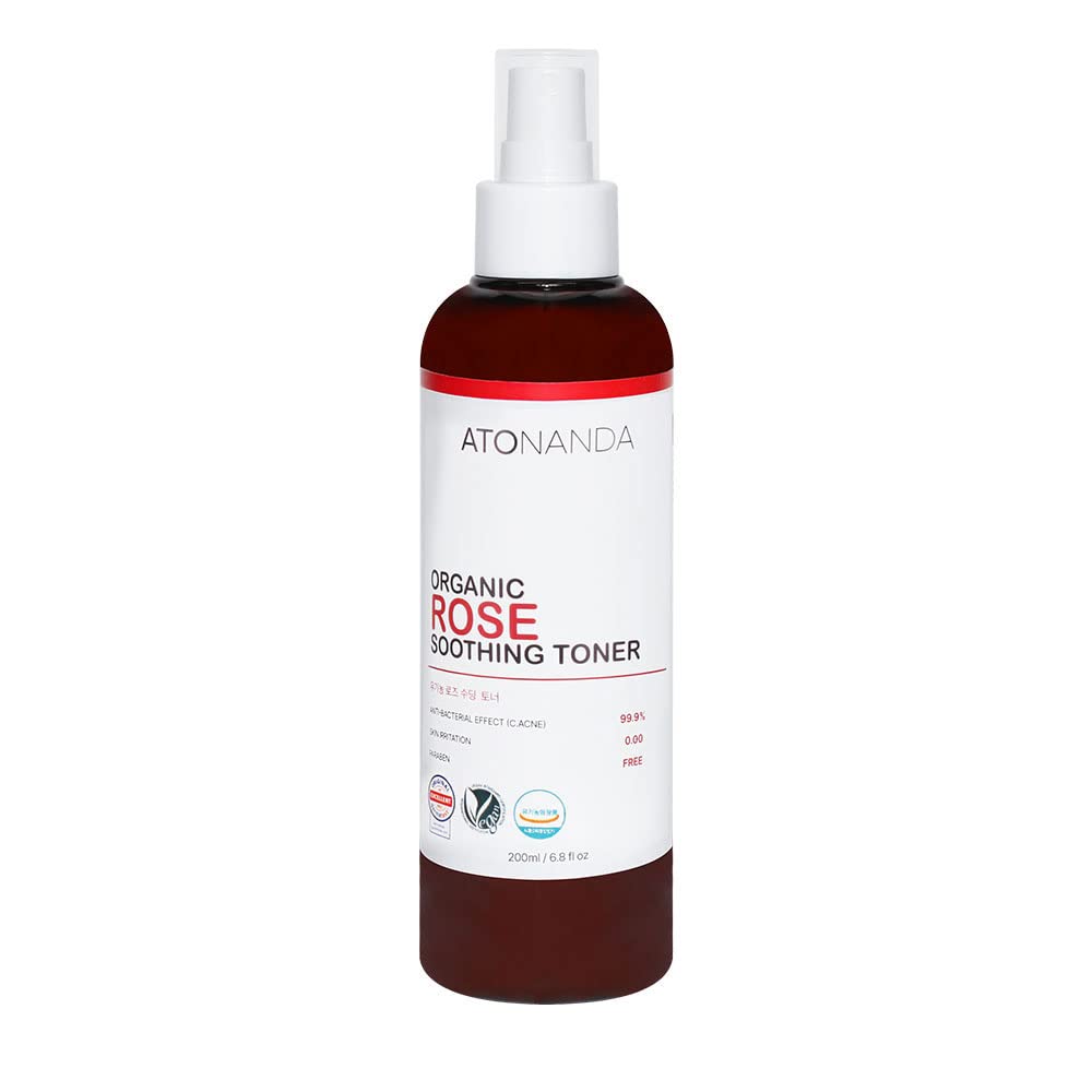 [KFDA Certified] ATONANDA Organic Rose Soothing Toner/Chemical-Free, Alcohol-Free/Hydrating, Pore-Reducing, Anti-Acne/Sensitive, Irritated Skin/Vegan Skincare, Cruelty-Free, Clean Beauty – 6.76 Fl Oz