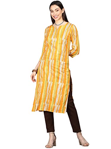 Image of Vaamsi Women's Cotton Abstract Printed Straight Kurta (VCK1258 Yellow)