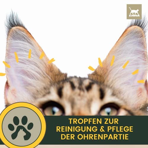 EMMA Ohrentropfen Katze 100ml – milder Ohrreiniger mit Kamille I Ohrenschmalz Entferner & Ohrenspülung gegen Juckreiz, Geruch & Verschmutzungen I Sanfte Ohrpflege für empfindliche Haustiere