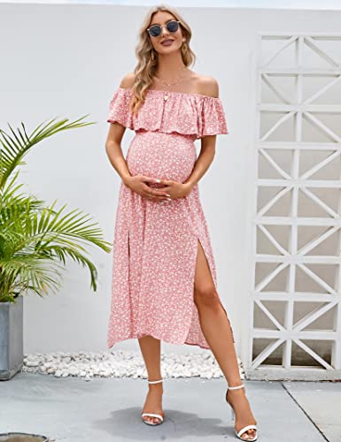 Image of Maternity Dress Women's Off Shoulder Split A Line Casual Maxi Dress Photography Dress for Babyshower