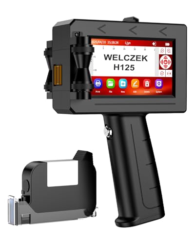 WELCZEK H125 Tragbarer Handdrucker - Hand Tintenstrahldrucker von Texten/Logos/QR-Codes/Strichcodes/Datum/Seriennummern, Tintenjet-Kodieranlage für Karton/Metall/Kunststoff/Keramik/Holz/Textilien