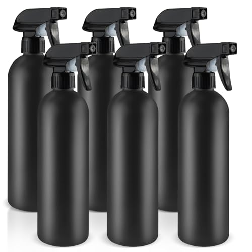 500ml/16 Oz Plastic Spray Bottles,Empty Heavy Duty Adjustable Fine Mist and Stream Container for Home Garden Plant,Essential Oils,Hair,Household Cleaning Solutions-Black,6 Pack
