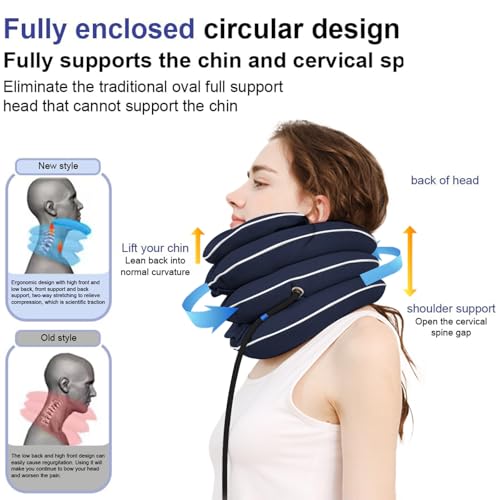 Image of Neck Stretcher Cervical Traction Device, Adjustable Inflatable Neck Brace with Breathable Washable Fabric, Home Use Neck Relief Tool for Effective Neck Decompression(Blue)