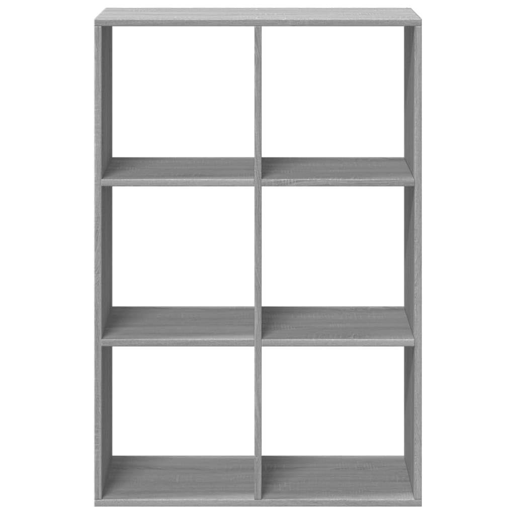 Scaffale divisorio per libri, scaffale modulare a 6 scomparti, scaffale a cubo per soggiorno e ufficio, in legno, grigio sonoma, 69,5 x 29 x 103,5 cm
