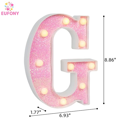 Image of Pink Glitter Marquee Light Up Letters, Battery Operated LED Letter Lights Signs for Pink Birthday Party Table Decorations, Wall Decor for Girls Bedroom, Initial Letter G with Warm White Lights