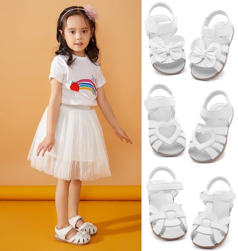 Image of Femizee Toddler Girls Leather Dress Sandals with Adjustable Strap | Toddler /Little Kids, Leather upper, Cushioned footbed, Hook-and-loop, Flexible Sole, Dressy summer occasions, Princess-style