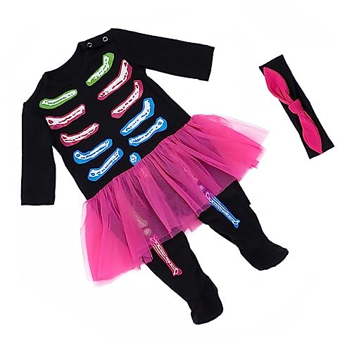 FRCOLOR Mono de Niña Halloween con Manga Larga Algodón Transpirable Diseño Esqueleto Clásico Cierre de Botón Hombro Cómodo y Absorbente para Recién Nacidos de
