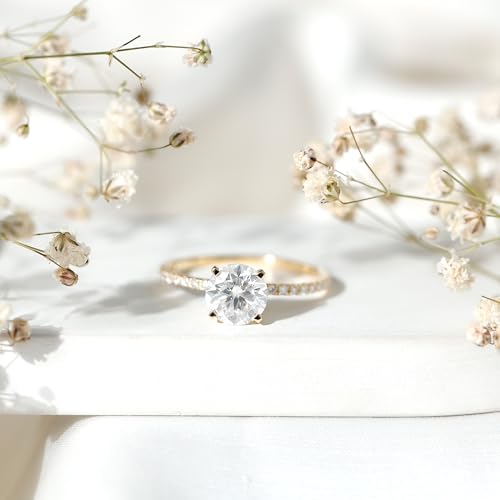 Certified Moissanite 9 mm Round Engagement Ring for Women, D-Vs1 Quality, Moissanite Diamond 3 Carat Ring (Ideal For Gift)3