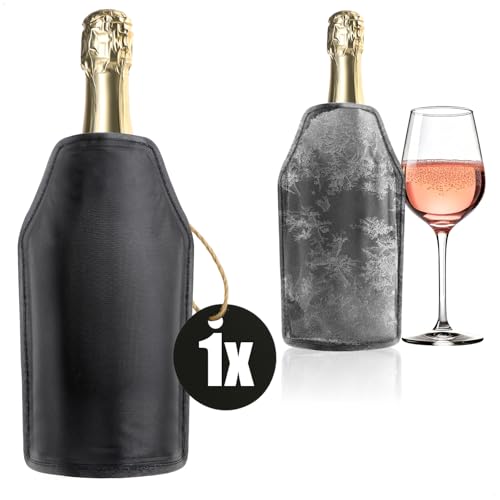 Robin Goods® Flaschenkühler für unterwegs - Sektkühler Manschette mit Gummiband - Kühlmanschette für Sekt, Wein, Bier und Softdrinks (Schwarz - 1 Stück)
