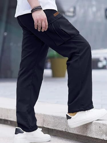 Image of Comdecevis Men's Casual Cargo Pants Workout Joggers Stretch Sweatpants Hiking Drawstring Tactical Pants with Multi Pockets