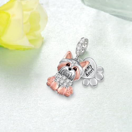 Yorkie/Pug/Maltese/German Shepherd/French Bulldog/Schnauzer/Poodle Charm 925 Sterling Silver Cute Dog Charms for Bracelets Dog Jewelry Gifts for Women3