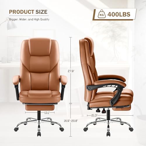 Image of Furmax Executive Office Chair with Foot Rest Big and Tall Office Chair Ergonomic Home Office Desk Chairs Reclining High Back Leather Chair with Lumbar Support, 400LBS (Brown)