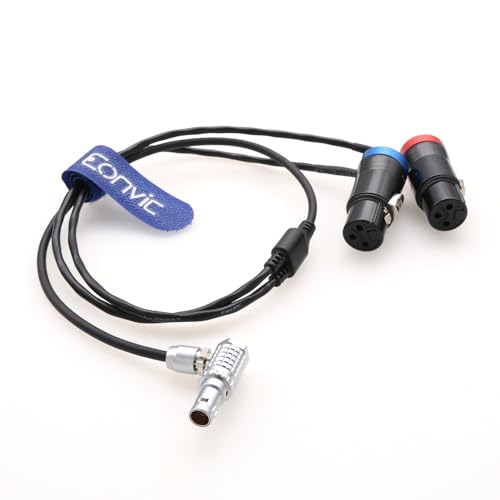 Eonvic Audio Cable for ARRI Alexa 35 Mini LF Camera Right Angle 0B 6pin Male to Dual Channel Low-Profile XLR 3 Pin Female Y Splitter Cable 60cm