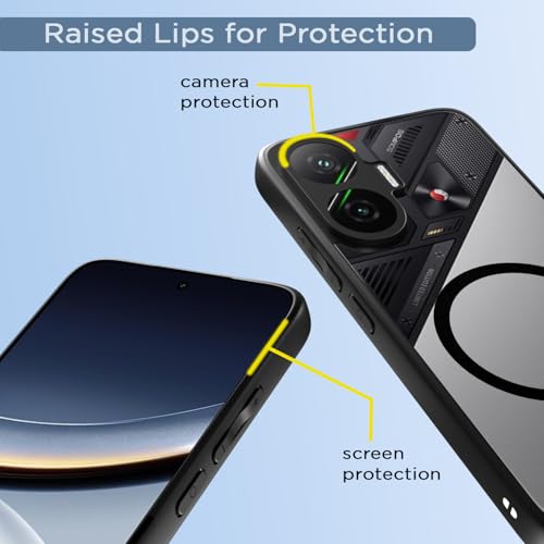 Image of Amazon Basics TPU Back Cover for Poco F7 5G Compatible with Mag-Safe | Shockproof Design | Hard Transparent Back Case (Black Mag-Safe)