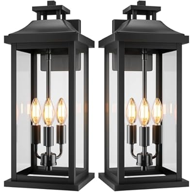 VenzBlomia 20" Large Outdoor Light Fixtures 3-Light 2 Pack, Black Outside Modern Porch Lights for House, Exterior Wall Sconce Lanterns Wall Mounted Waterproof Outdoor Coach Lamps for Garage E12