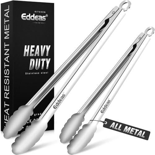 Grill Tongs, Heat Resistant 600 Degrees 17 & 12 Inch Extra Long BBQ Tongs, All Metal Kitchen tongs,...