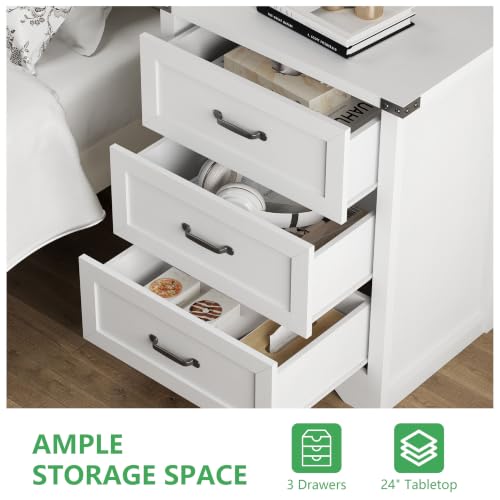 Image of Xixini Nightstand Set of 2 with 3 Storage Drawers, Tall Side Table, White