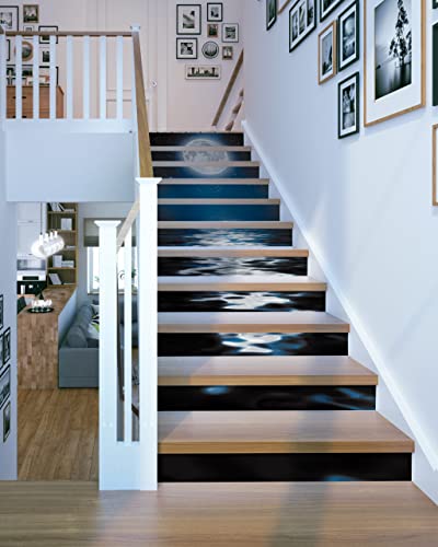 Stair Decals - Flfk Stair Stickers Decals Peel And Stick,Bright Moon On The Sea Stair Risers Decals Self-Adhesive For Home Decor, 39.3" W X 7" H X 13Pcs #TOP4