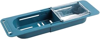 Telescopic Sink Strainer Rack Kitchen Sink Organizer with Filter Nets | Plastic Build, Blue Finish, Easy Disassembly, Strong Load Capacity, Prevents Drainage Blockage, Under-sink Storage