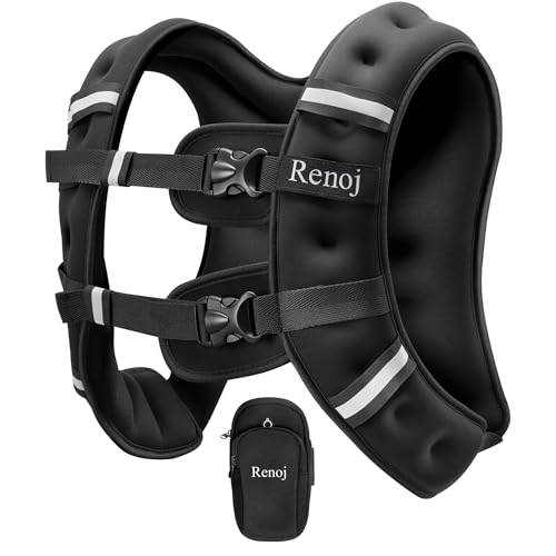 Renoj Weighted Vest for Women Men: 6lb/8lb/10lb/12lb/16lb/20lb Weight Training Vest for Workout, Running, Walking, Exercise, Weight Loss, Weight Lifting - With Reflective Strips and Storage Pocket