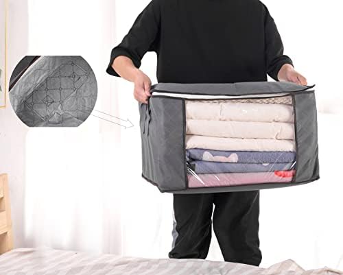 QuaiShy Clothing Storage Bags 90L Storage Boxes Large Capacity Reinforced Handle Clear Window Thick Fabric for Moving Packing Clothes Oragniser Wardrobe Storage Blanket Comforter 3 Pack Grey