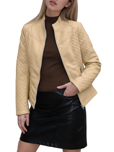 Bellivera Faux Leather Jacket Women Motorcycle Zipper Bomber PU Bike Coat with Pockets