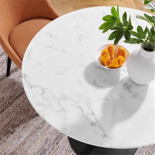 Image of Modway Lippa Mid-Century Modern 36 inch Round Artificial Marble Dining Table in Black White