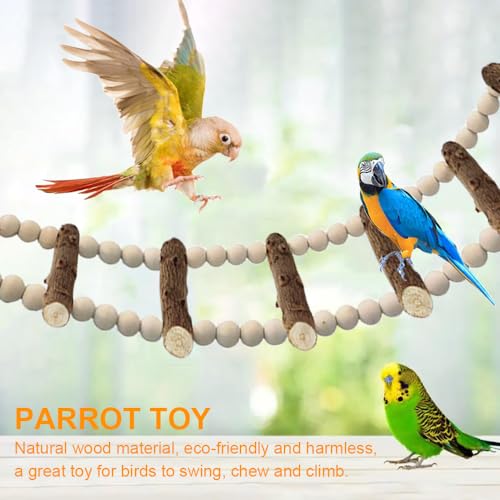 Speelgoed voor vogels, houten ladders, parkieten, vogelkooi accessoires voor parkieten, valkparkieten, cacadu (10-delige ladder, 64 cm) - Afbeelding 6