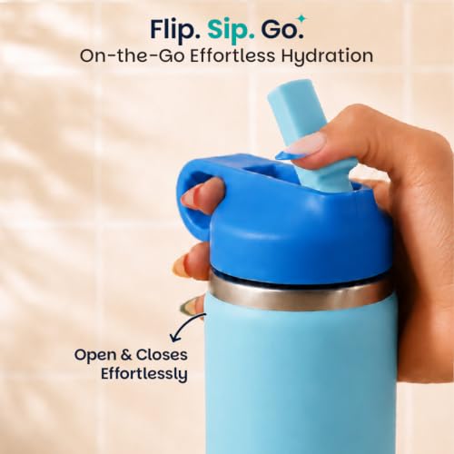 Image of Basil HydraPop Stainless Steel Insulated Kids Water Bottle for School, 380ml Leakproof Bottle with Straw, Double Wall Vacuum Thermosteel Bottle for School, Sports, Travel & Outdoor Use | Glacier