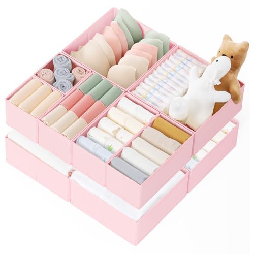 Image of Criusia Drawer Organizer Clothes, 10 Pack Dresser Organizer for Baby Clothes, Underwear, Sock- Foldable Closet Organization and Storage Dividers Bins for Nursery, Bedroom (Pink)