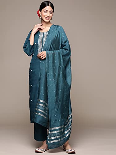 Costume kurta brodé en mélange de soie anubhutee de qualité premium - 2