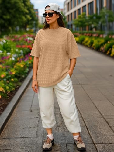 Image of LEOTUDE Women Peach Oversized T-Shirt Material Cotton Blend